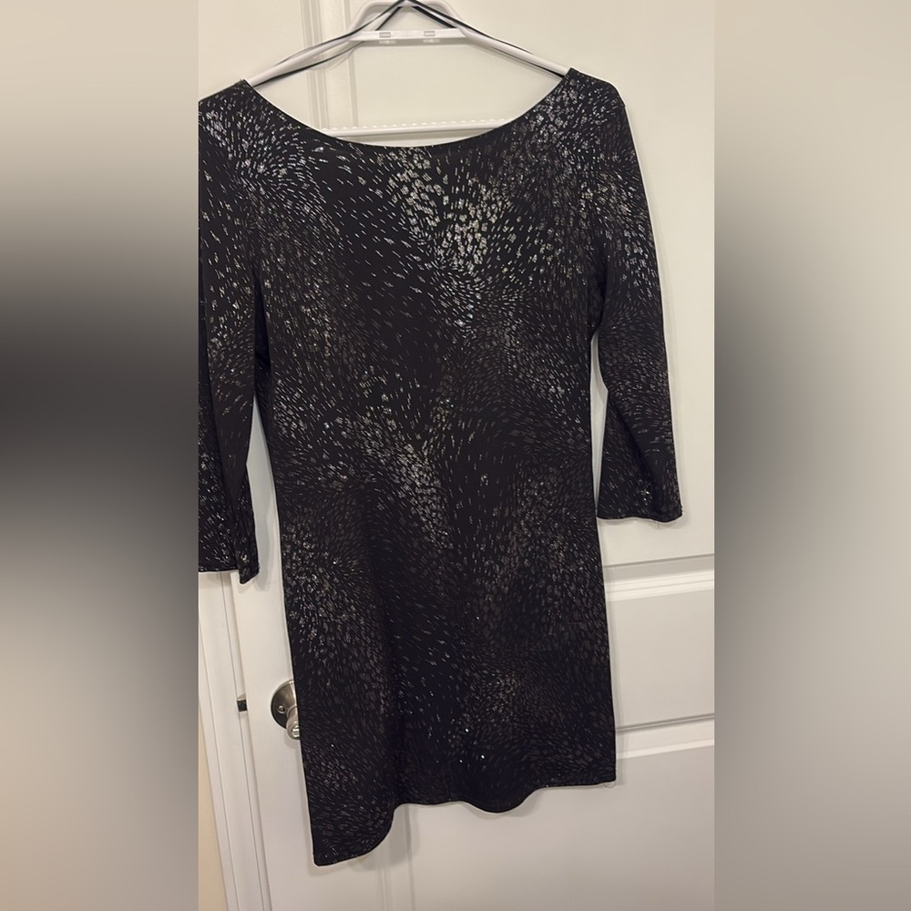 Black Metallic Detail Long Sleeve Women's Dress
